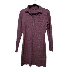 Zudio‎ Crinkle Stretch Bodycon Dress Womens MED Plum Collar Henley Minimalist